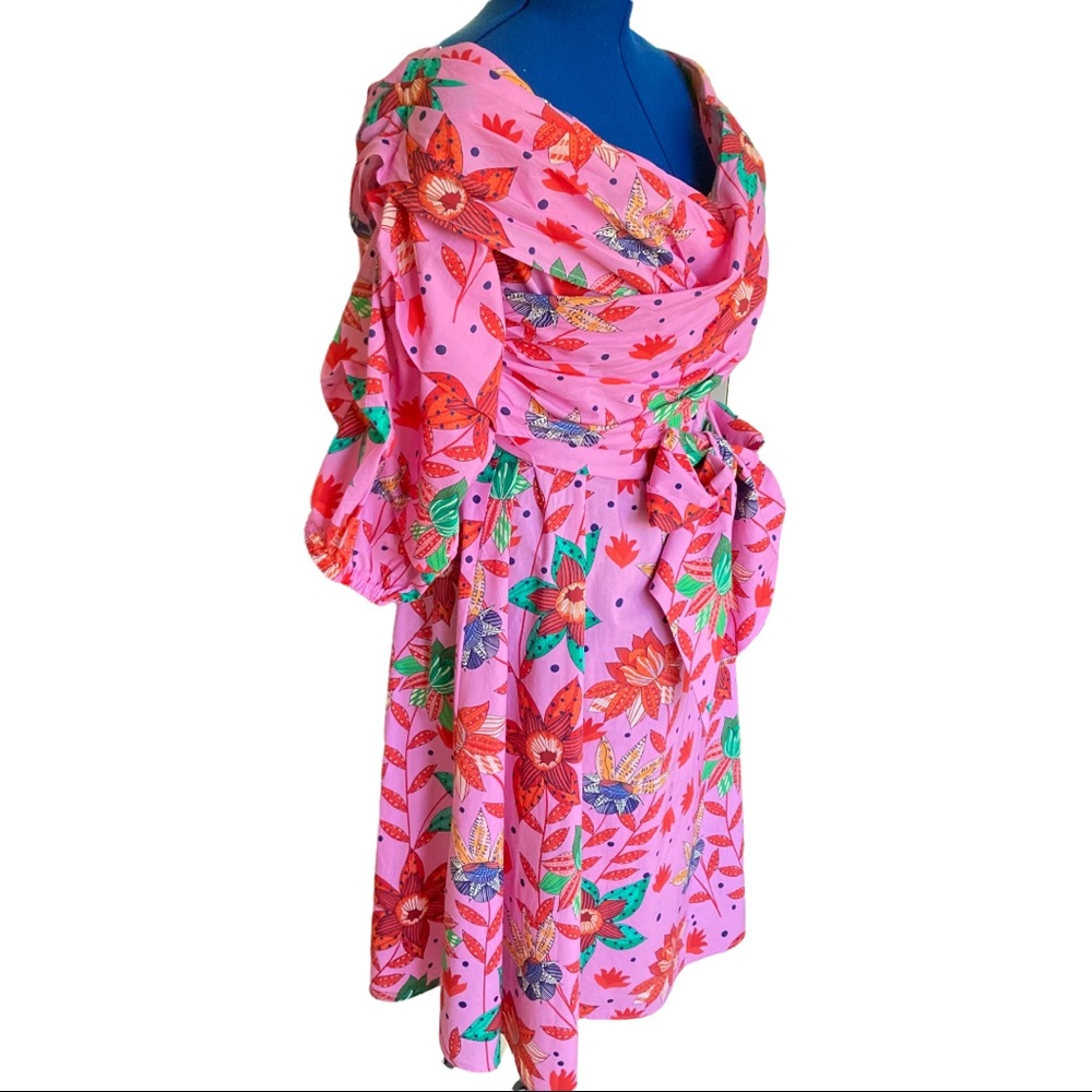 Pink Floral Off-Shoulder Tie-Waist Dress - Picture 13 of 16